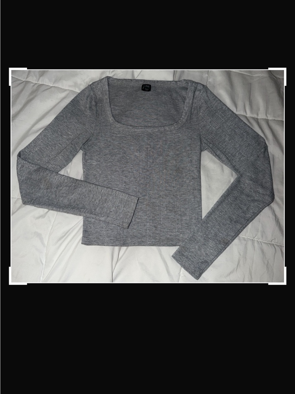 wild fable Gray Ribbed Square Neck Long Sleeve Crop Top